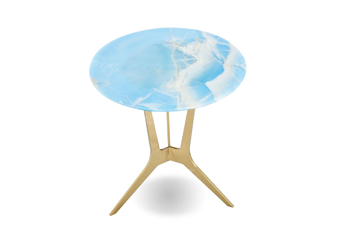 意式輕奢家具高端別墅會(huì)所家用時(shí)尚高級(jí)鈦金屬+藍(lán)冰玉小圓幾角幾FB123H2R（1）