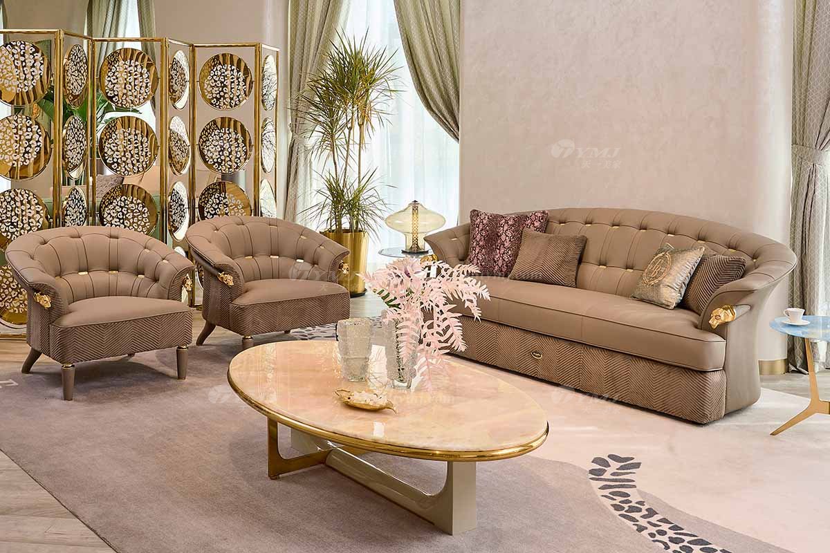 意式輕奢家具高端別墅會所家用時尚高級金屬灰色全皮單位沙發(fā)三位沙發(fā)FB123SF1場景