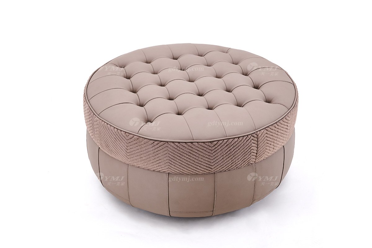 意式輕奢家具高端別墅會(huì)所家用時(shí)尚高級(jí)卡其色皮布藝腳踏FB123SF10-1