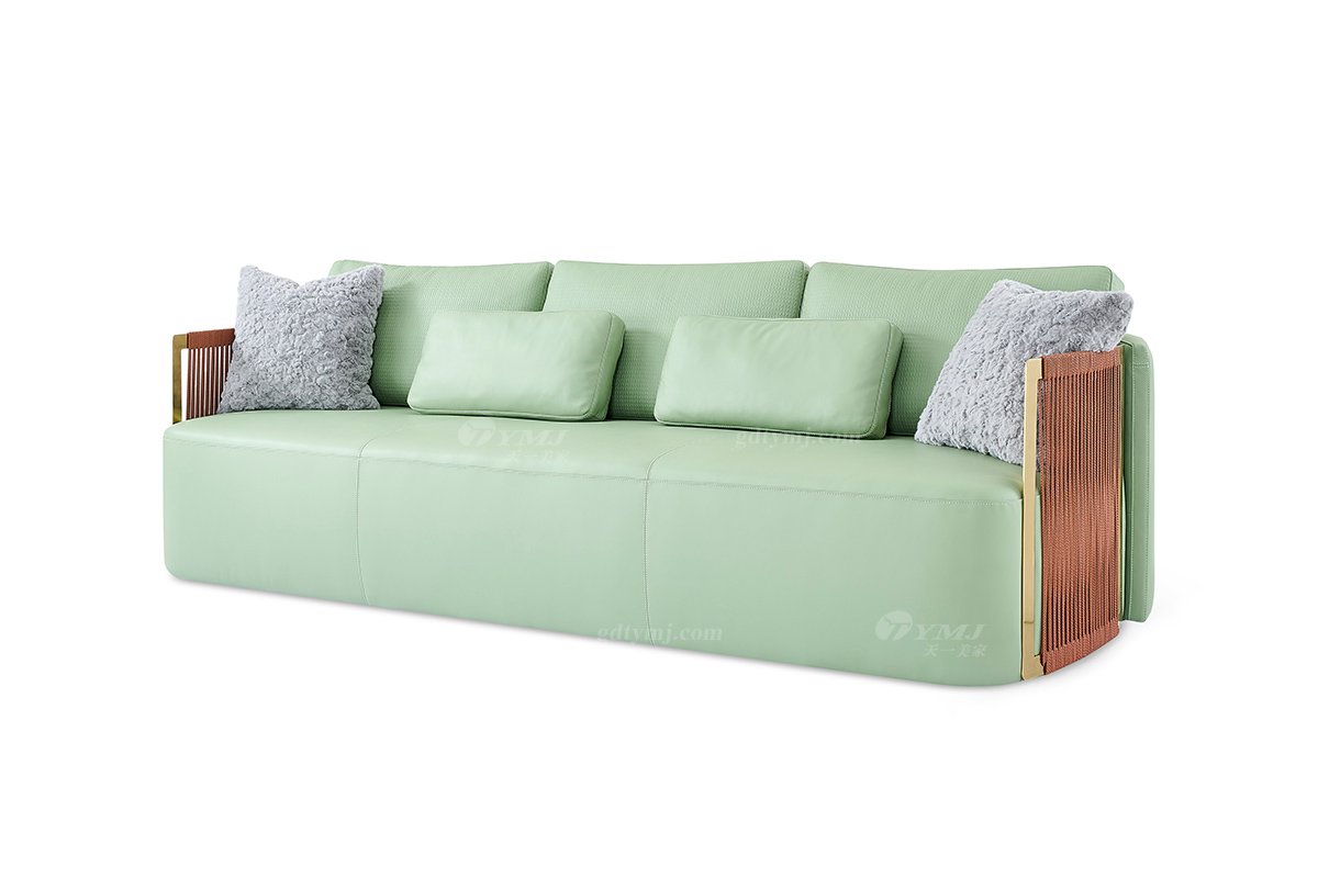 意式輕奢家具高端別墅會所家用時尚舒適綠色皮藝三位沙發(fā)FB125SF3-1