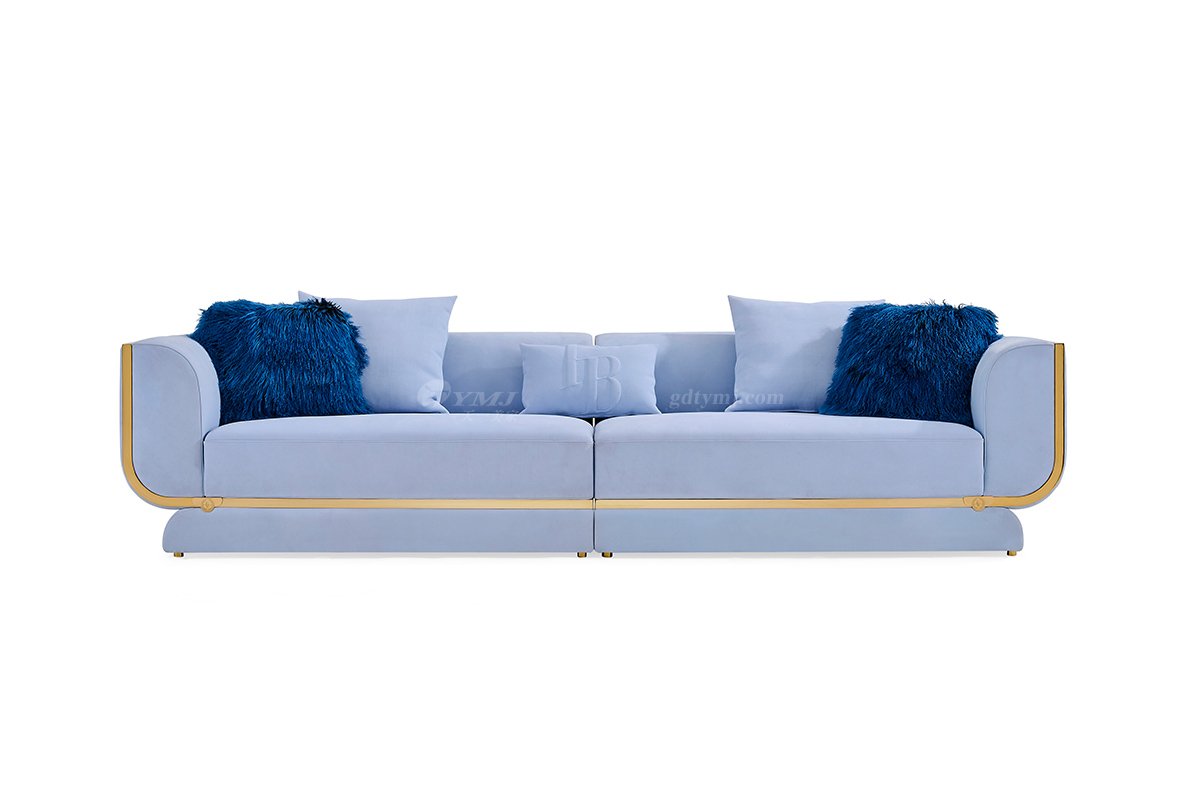 意式輕奢家具高端別墅會所家用時尚舒適大氣鈦金屬五金三位沙發(fā)