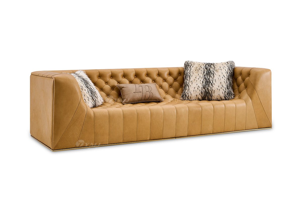 意式輕奢家具高端別墅會(huì)所家用時(shí)尚舒適大氣豪宅金屬+黃色拉扣四位沙發(fā)FB133SF4-1