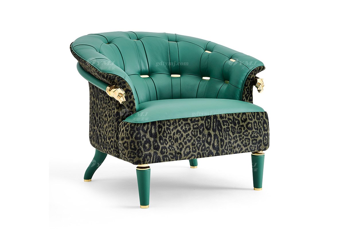 意式輕奢家具高端別墅會(huì)所大宅家用精致綠色皮布藝單位沙發(fā)休閑椅FB105CHB（1）