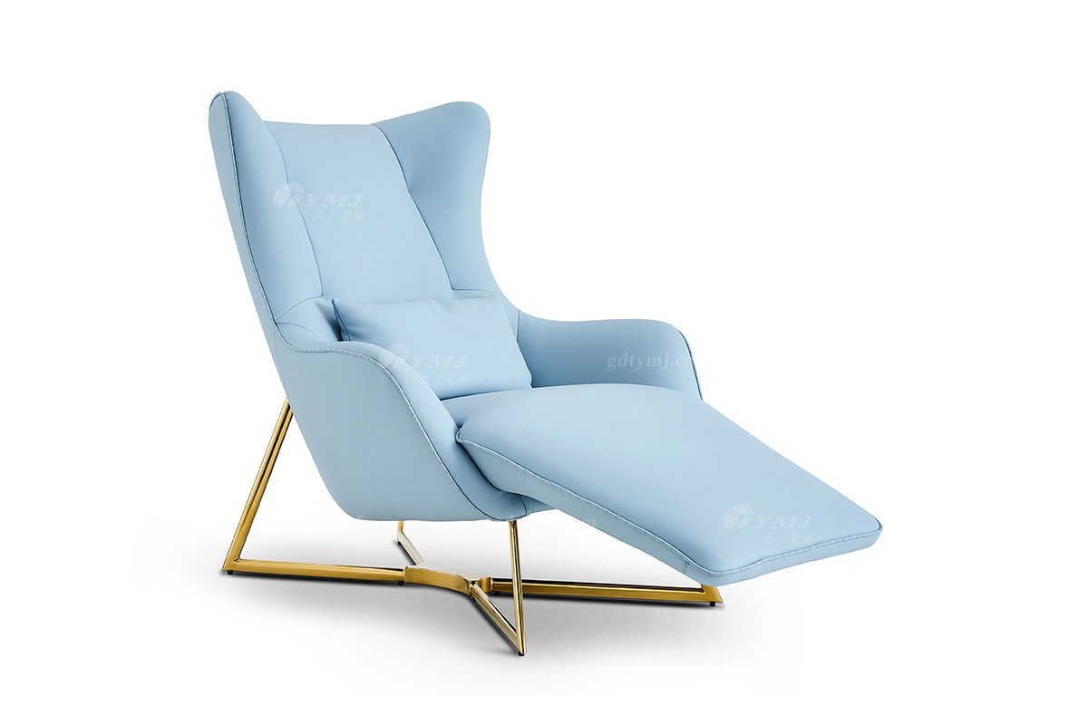 意式輕奢家具高端別墅會所大宅家用舒適淺藍(lán)色真皮躺椅休閑椅FB119SF14（1）