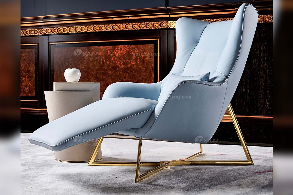 意式輕奢家具高端別墅會所大宅家用舒適淺藍(lán)色真皮躺椅休閑椅FB119SF14場景