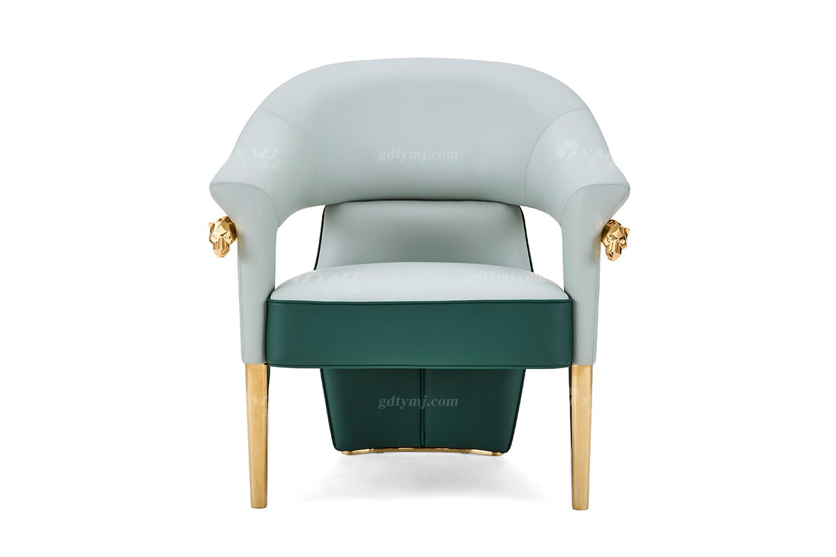 意式輕奢家具高端別墅會(huì)所大宅家用全真皮+金屬茶椅休閑椅