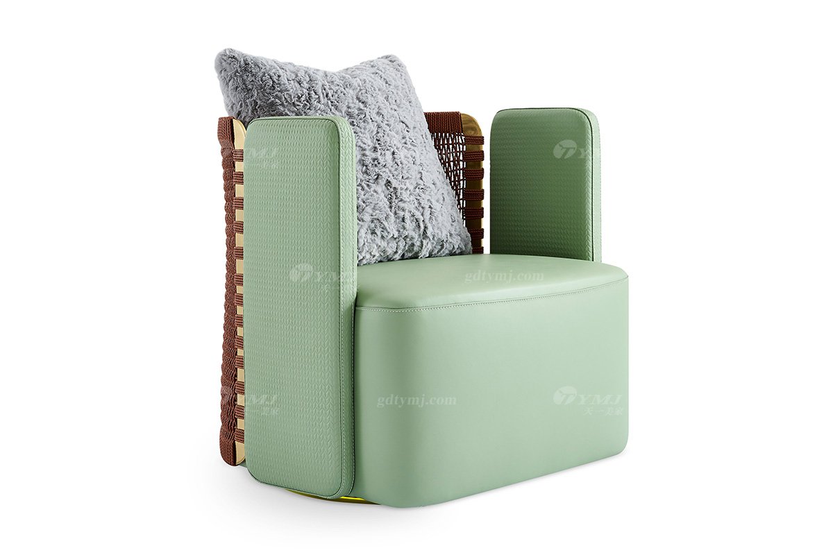 意式輕奢家具高端別墅會所大宅家用大氣綠色全真皮單位沙發(fā)休閑椅FB125CH（1）