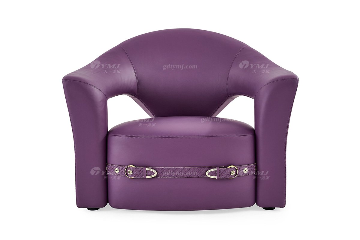 意式輕奢家具高端別墅會所大宅家用時(shí)尚舒適紫色全真皮單位沙發(fā)休閑椅