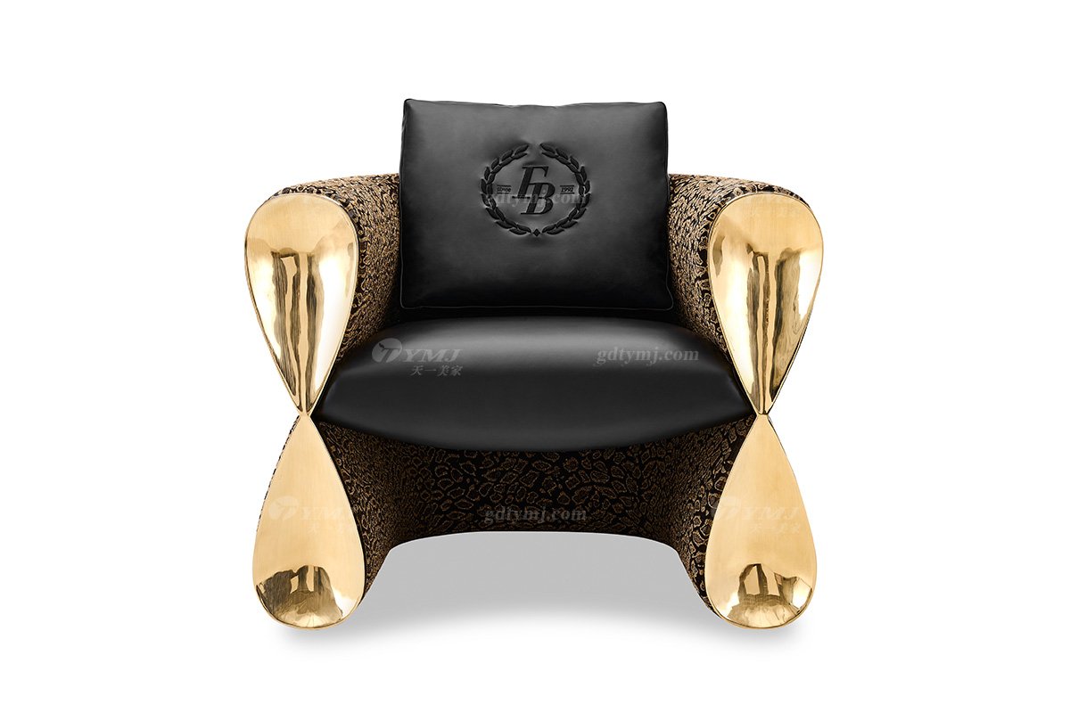 意式輕奢家具高端別墅會所大宅家用時(shí)尚大氣皮布藝+鈦金屬單位沙發(fā)休閑椅