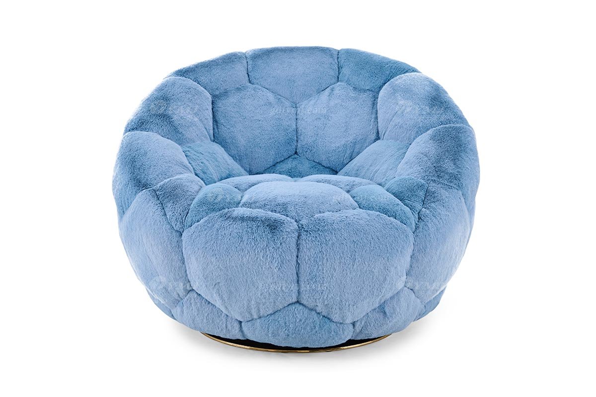 意式輕奢家具高端別墅會所大宅家用時(shí)尚淺藍(lán)色絨布藝懶人單椅躺椅休閑椅