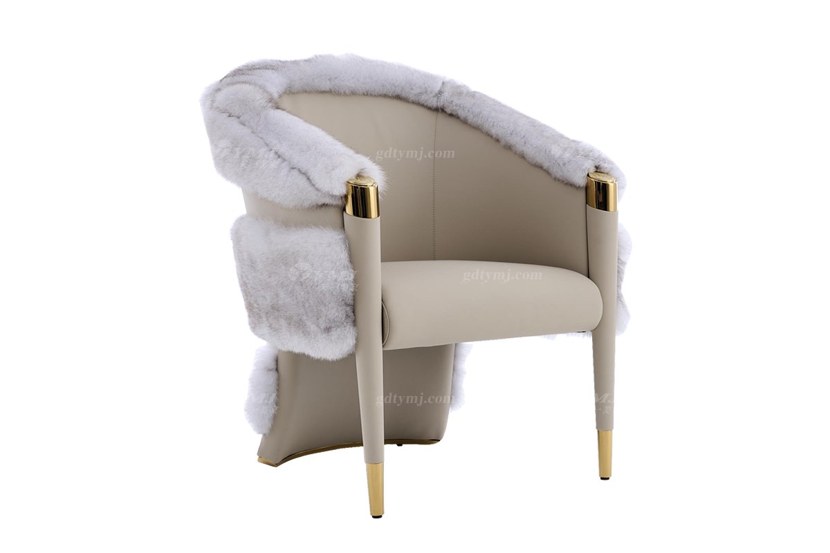 意式輕奢家具高端別墅會所大宅家用時尚創(chuàng)意卡其色皮絨單椅休閑椅