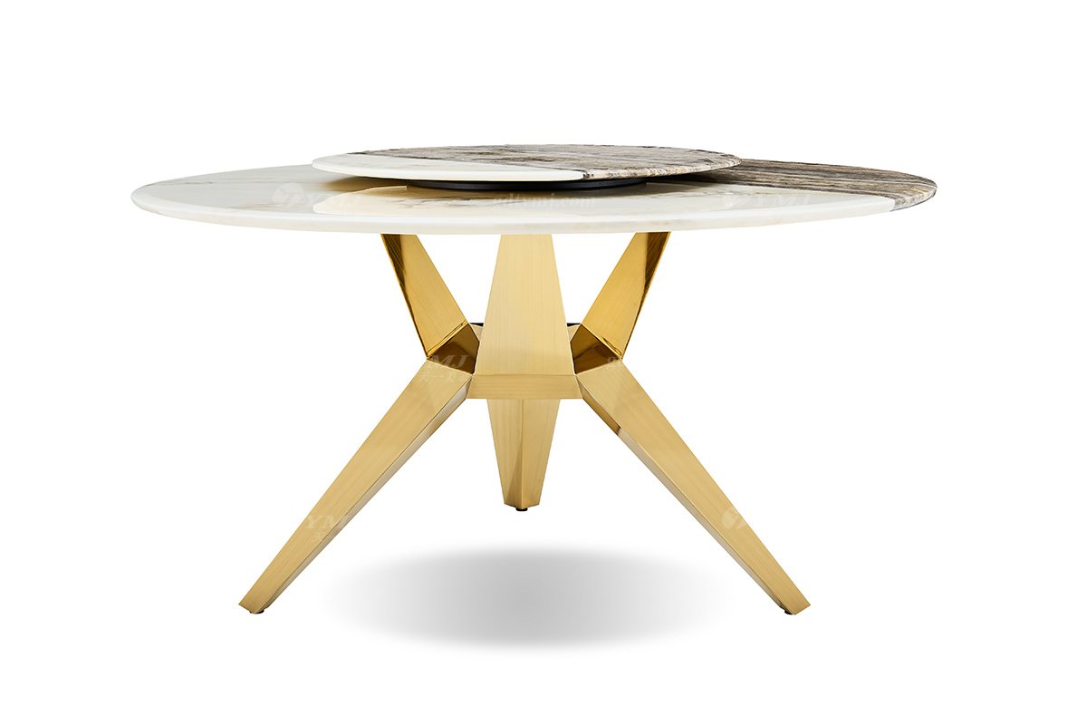 意式輕奢家具高端別墅會所大宅家用時尚創(chuàng)意大理石+鈦金屬圓餐臺