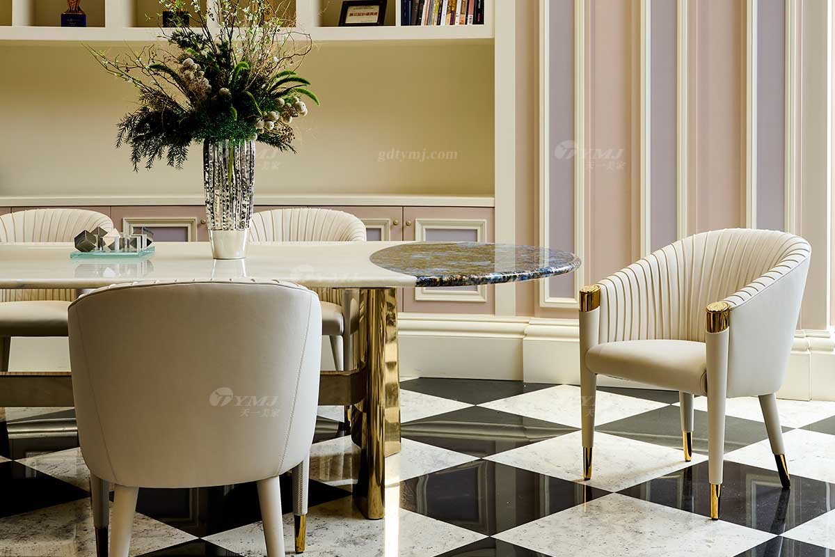 意式輕奢家具高端別墅會(huì)所大宅家用時(shí)尚2.4米大理石+鈦金屬橢圓餐臺(tái)FB128D25ES場(chǎng)景