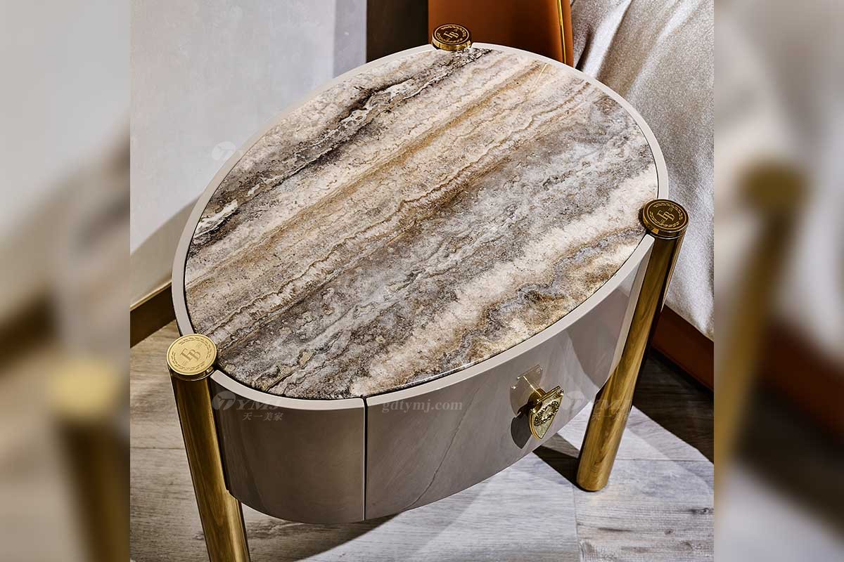 意式輕奢家具高端別墅會所豪宅家用時尚奢華大理石+鈦金屬床頭柜118B22床頭柜2