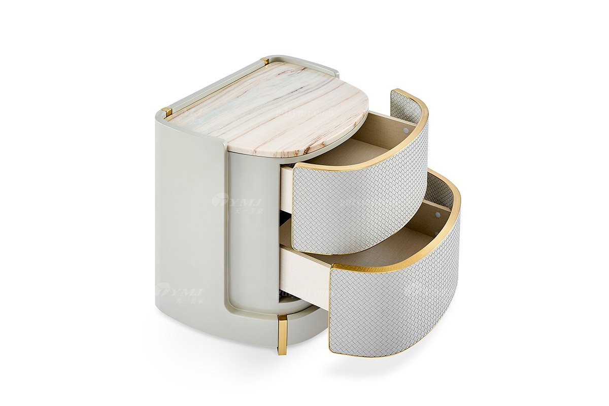 意式輕奢家具高端別墅會(huì)所豪宅家用時(shí)尚奢華天然大理石淺灰色床頭柜205B22B床頭柜1